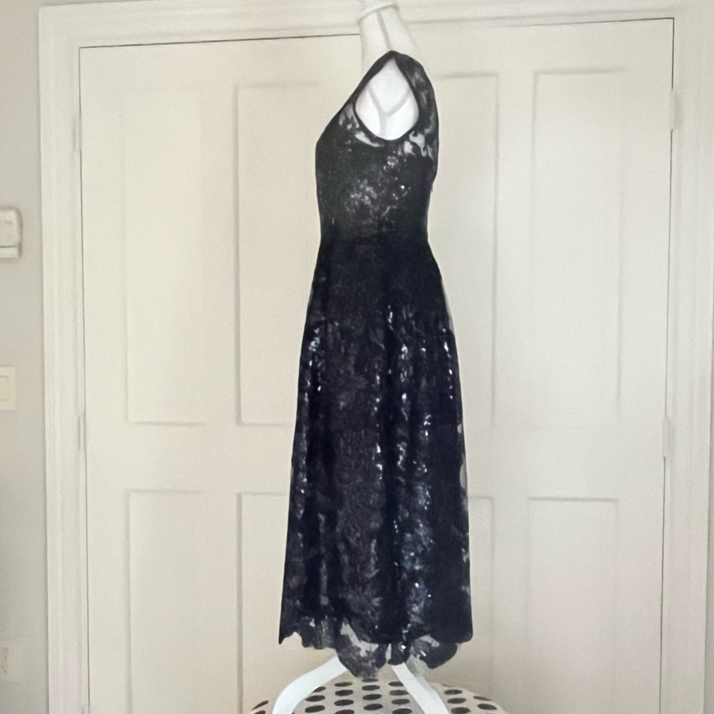 Kay Unger navy black embellished tea length gown 4 - Picture 6 of 13
